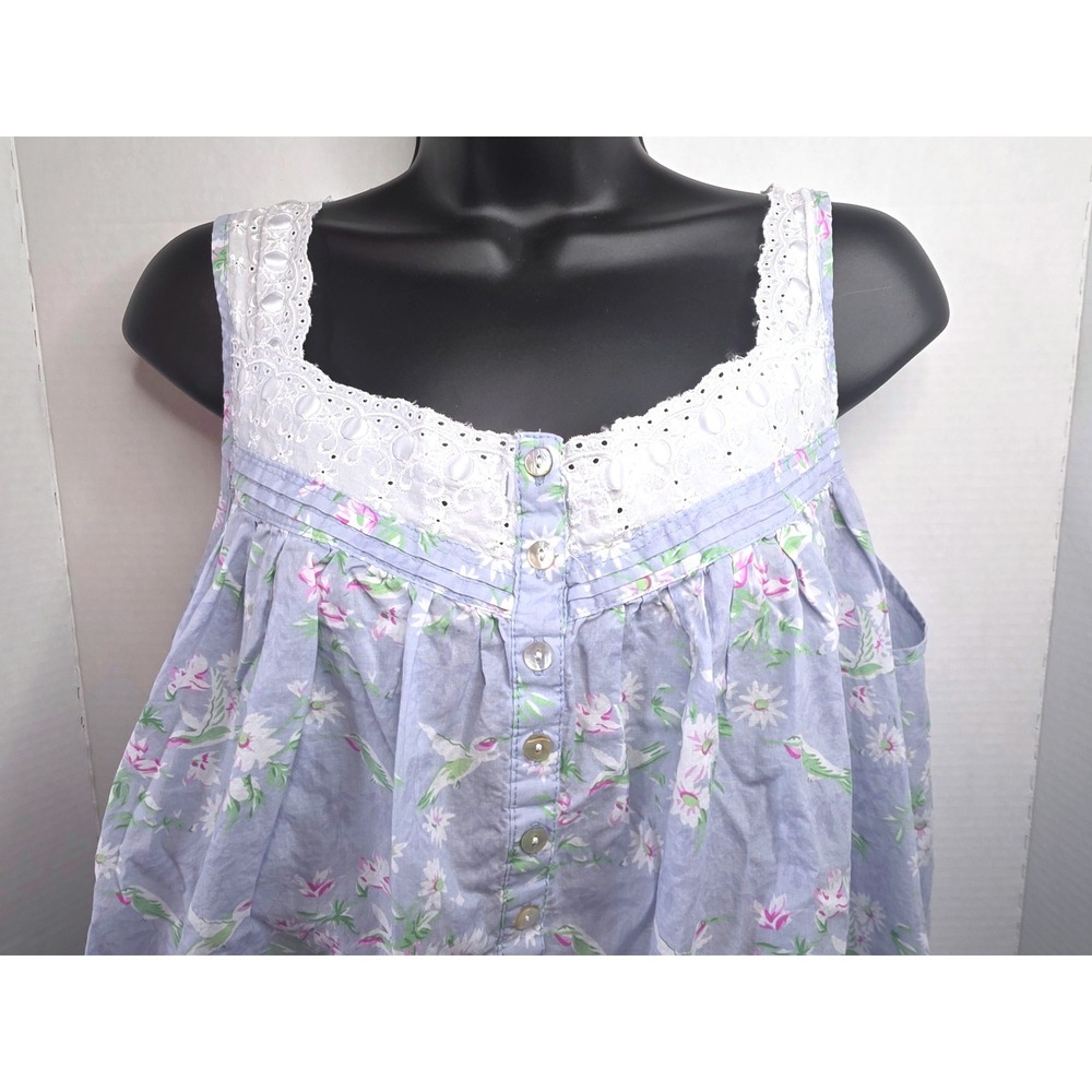 Lanz of Salzburg Periwinkle Blue Hummingbird Floral Cotton Nightgown Eyelet 1X